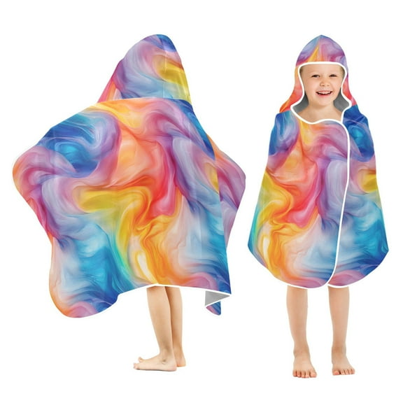 joogoo Swirling Rainbow Tie Dye Kids Hooded Beach Towel Baby Bath Towel 23.5"x50"