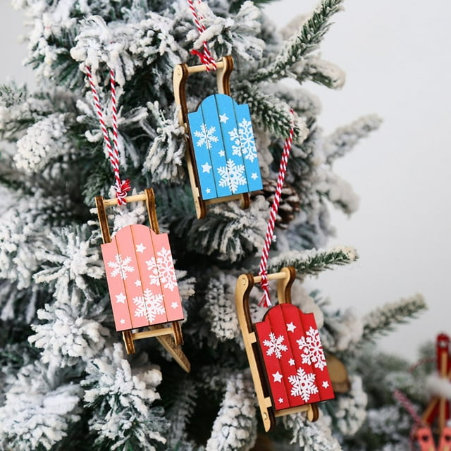 OUSITAID 1 Set Hanging Ornament Nice-looking Practical Wood Decorative Sled Shape Xmas Tree Pendant for Party