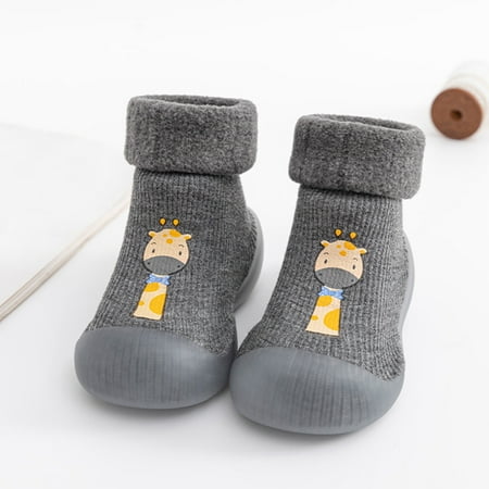 

〖Roliyen〗Toddler Shoes Baby Toddler Girls Shoes Slipper Kids Knit Soft Stocking Sole Solid Rubber Socks Warm Boys Baby Shoes