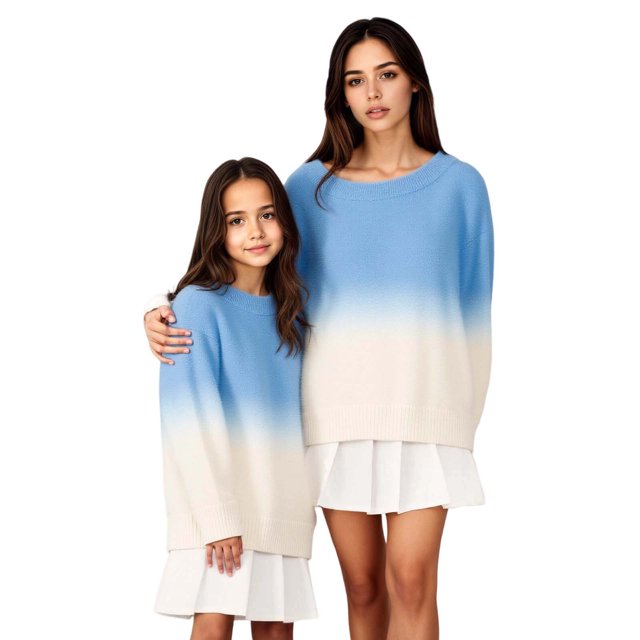 GPOECD Automne Hiver Chandail-Over Assorti pour la Famille Col Rond Manches Longues Chandail Chaud Doux Confortable Bleu, Enfants-160