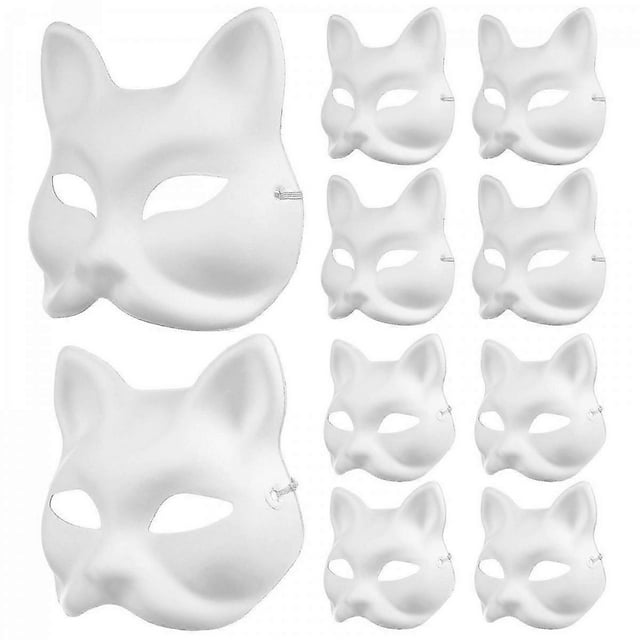 10pcs DIY Blank Paper Masquerade Masks for Adults – Animal Face Cat – Safe Pulp Material for Painting, Cosplay, Halloween Party Favors & Crafting Fun