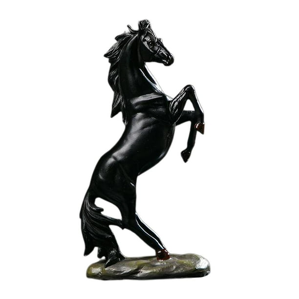 Figura de caballo de resina realista, escultura de mano curvada para escritorio, para casa, oficina y bar. Negro