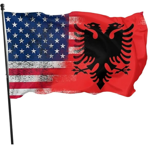 Albanian American Half Flag 3x5' Ft Polyester Vivid Color And Fade Proof For All-Weather Outdoor Display