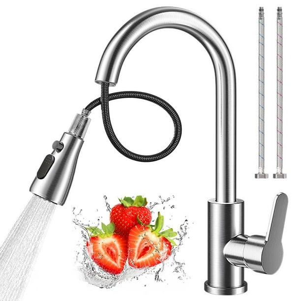 Grifo para Fregadero de Cocina,Mezcladora para Fregadero de Acero Inoxidable 304 con 2 Modos de Chorros y Rotación 360°,Manguera Extraíble, Monomando de Cocina para Lavado Eficiente