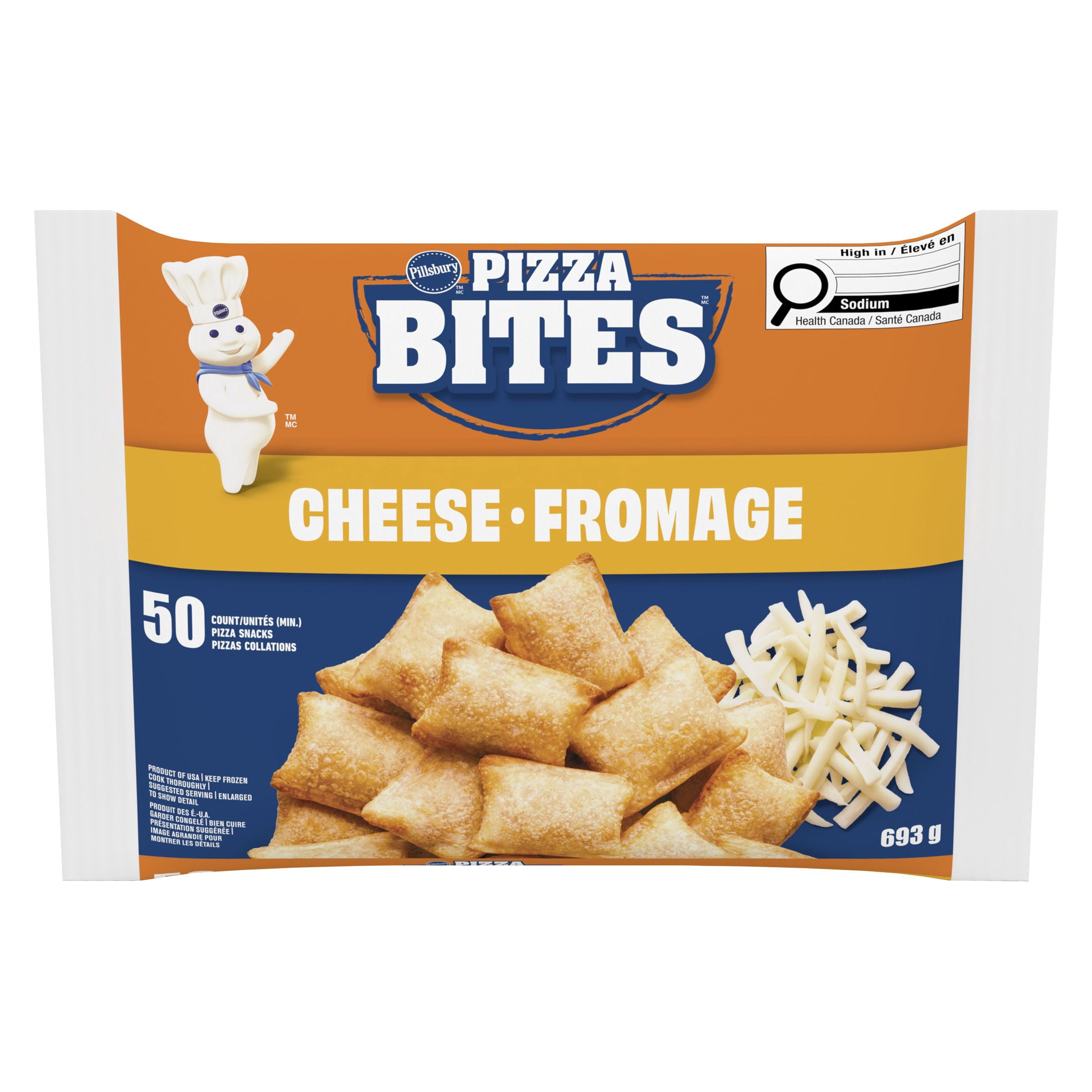Pillsbury Pizza Bites, saveur fromage, collations pizza surgelées, 693 g, Contient : Blé, Lait, Soya. Peut contenir : Moutarde 693 g