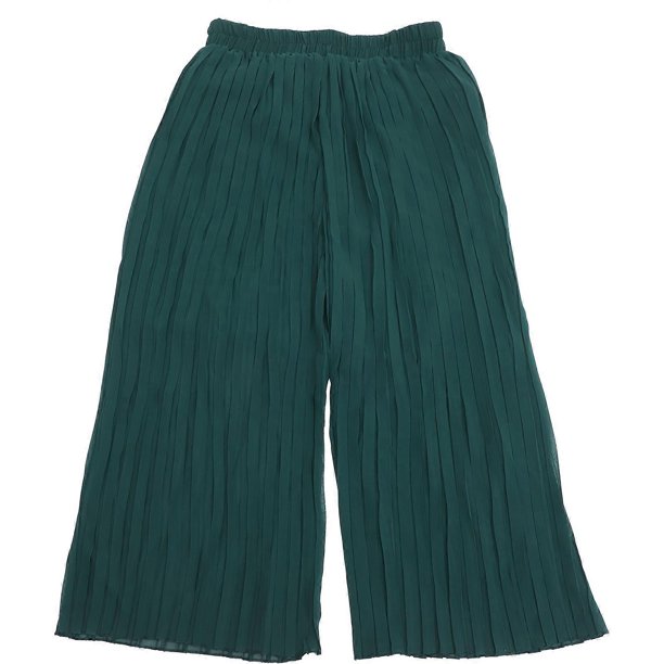 1pc Women Elastic Waist Chiffon Wide Leg Pants Loose Pleated Wide Leg Pants (Green L)