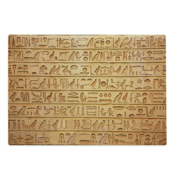 Egypt Cutting Board, Hieroglyph Stones with Historic Primitive Art Style Different, Decorative Tempered Glass Cutting and Serving Board, in 3 Sizes, by Ambesonne