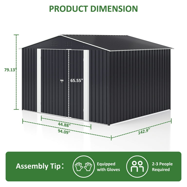 NETAJE 8'x12' Outdoor Metal Storage Shed with Upgraded Frame and