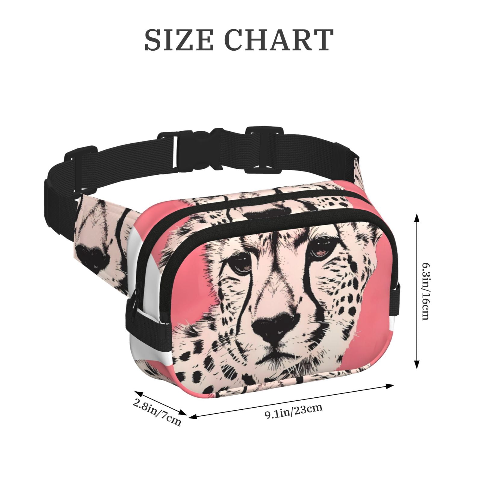 Ratiio Pink Cheetah Art Pattern Square Double Layer Waist Bag, Durable Twill Fabric Waist Pack with Adjustable Belt,Outdoor Hiking, Running, Travel Waist Bag