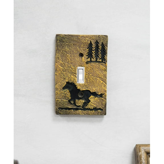 Set of 2 Western Horse And Pine Trees Silhouette Wall Single Toggle Switch Plate