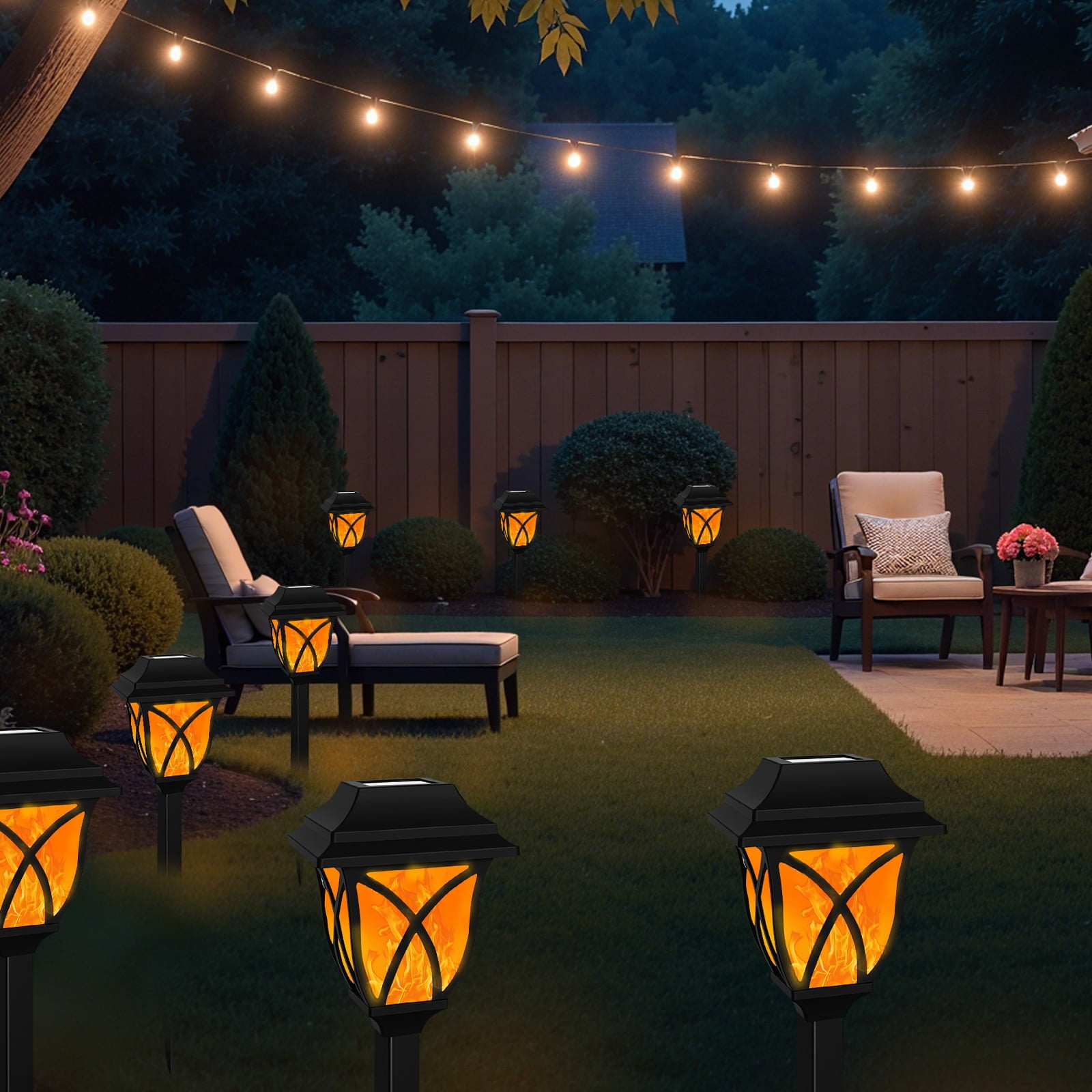 TopZoo Solar Lights Outdoor Pathway, 6 Pack Solar Garden Stake Lights for Yard Patio Walkway Planter Pool, LED Waterproof, Flame Orange