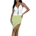 thumbnail image 1 of Fortune Women Halterneck Crop Top Summer Solid Color Bandage Open Front Backless Sleeveless Tops, 1 of 7