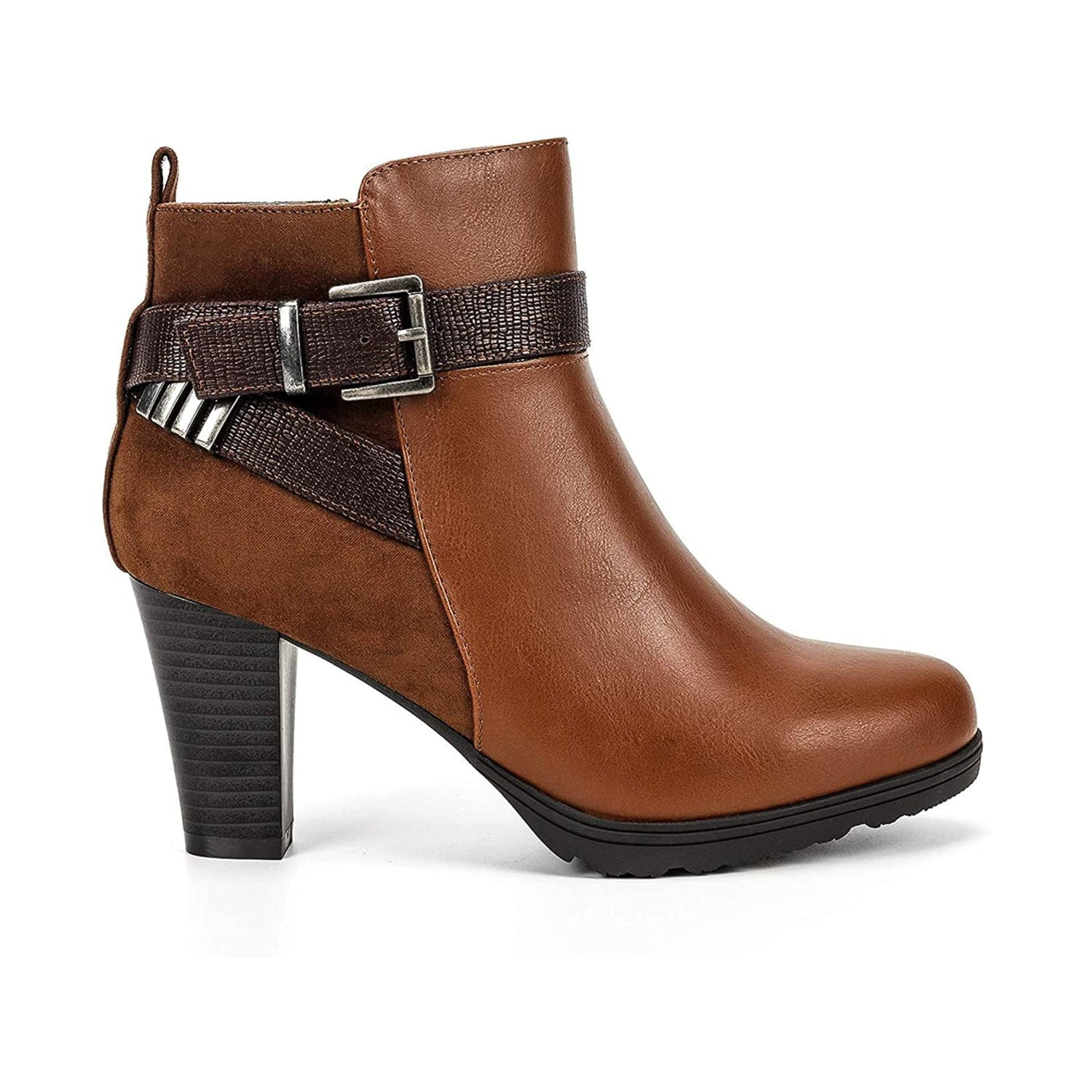 Mysoft Women's Brown Short Boots Thin Chunky Heel Zipper Ankle Booties Size 8