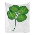 thumbnail image 1 of Clover Soft Flannel Fleece Throw Blanket, Detailed 4 Leaf Shamrock Design on Plain Background Lucky, Cozy Plush for Indoor and Outdoor Use, 60" x 80", Fern Green Yellow Green, by Ambesonne, 1 of 5