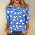 thumbnail image 2 of Womens 3/4 Sleeve Tops Floral Print Short Sleeve Crew Neck Tee Shirts Tshirts Casual Spring Summer Clothes (2XL, Blue), 2 of 4