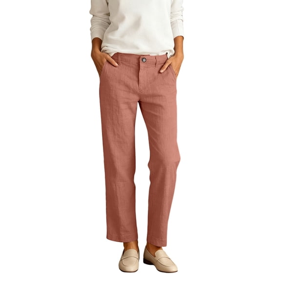 RUTAYY Women's Pants Casual Straight Leg Elastic Waist Bottoms Fashion Solid Color Slim Fit Comfortable Stretch with Pockets Classic Stylish Trousers