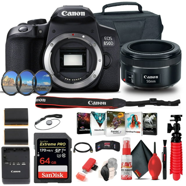 Canon EOS Rebel 850D / T8i DSLR Camera (Body Only) + Canon EF 50mm Lens + 64GB(International Model)