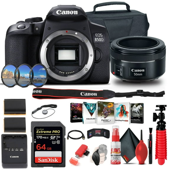 Canon EOS Rebel 850D / T8i DSLR Camera (Body Only) Canon EF 50mm Lens 64GB (International Version)