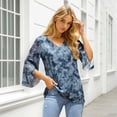 thumbnail image 6 of 3/4 Sleeve Dressy Blouses for Women Ruffle Double Layers Mesh V Neck Lightweight Tunic Tops, 6 of 7