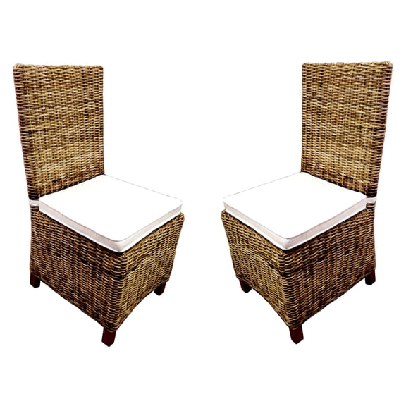 HomeStock Naturally Nice Dining Chairs - Set of 2 Hand-Woven Wicker Dining Chairs with Solid Mahogany Frame, Ideal for Casual Dining Spaces, Sturdy Construction
