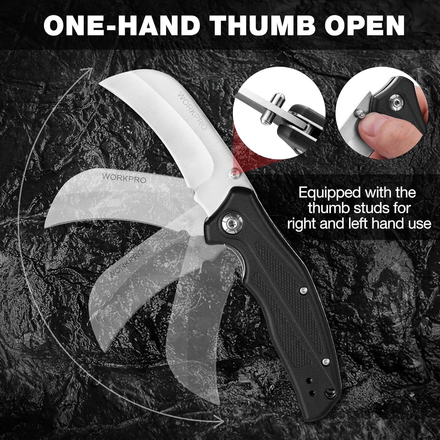 Pocket Knife, Hawkbill Folding Utility Knife with Lanyard Hole and Belt Clip, Electrician Knife for Cable inning and Carpet, Linoleum, Cardboard, Rope, Wire Cutting