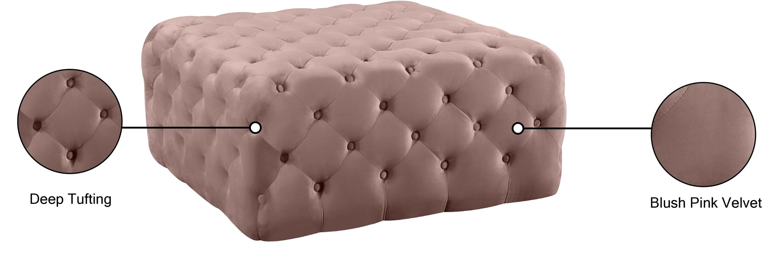 Meridian Furniture Ariel Button Tufted Pink Velvet Ottoman and Bench