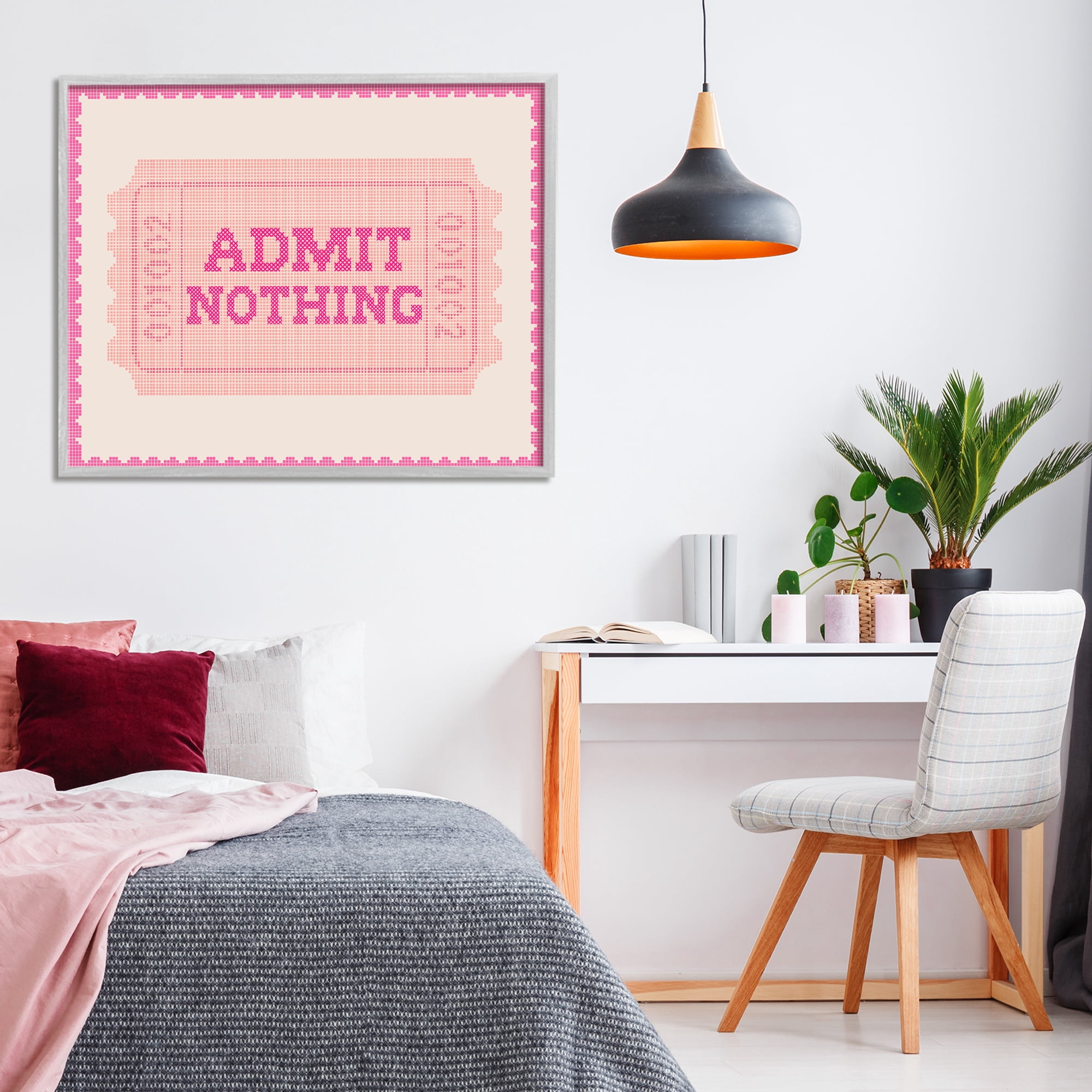 Stupell Industries Admit Nothing Retro Pink Ticket Gray Framed Giclee Art, design by Lil' Rue