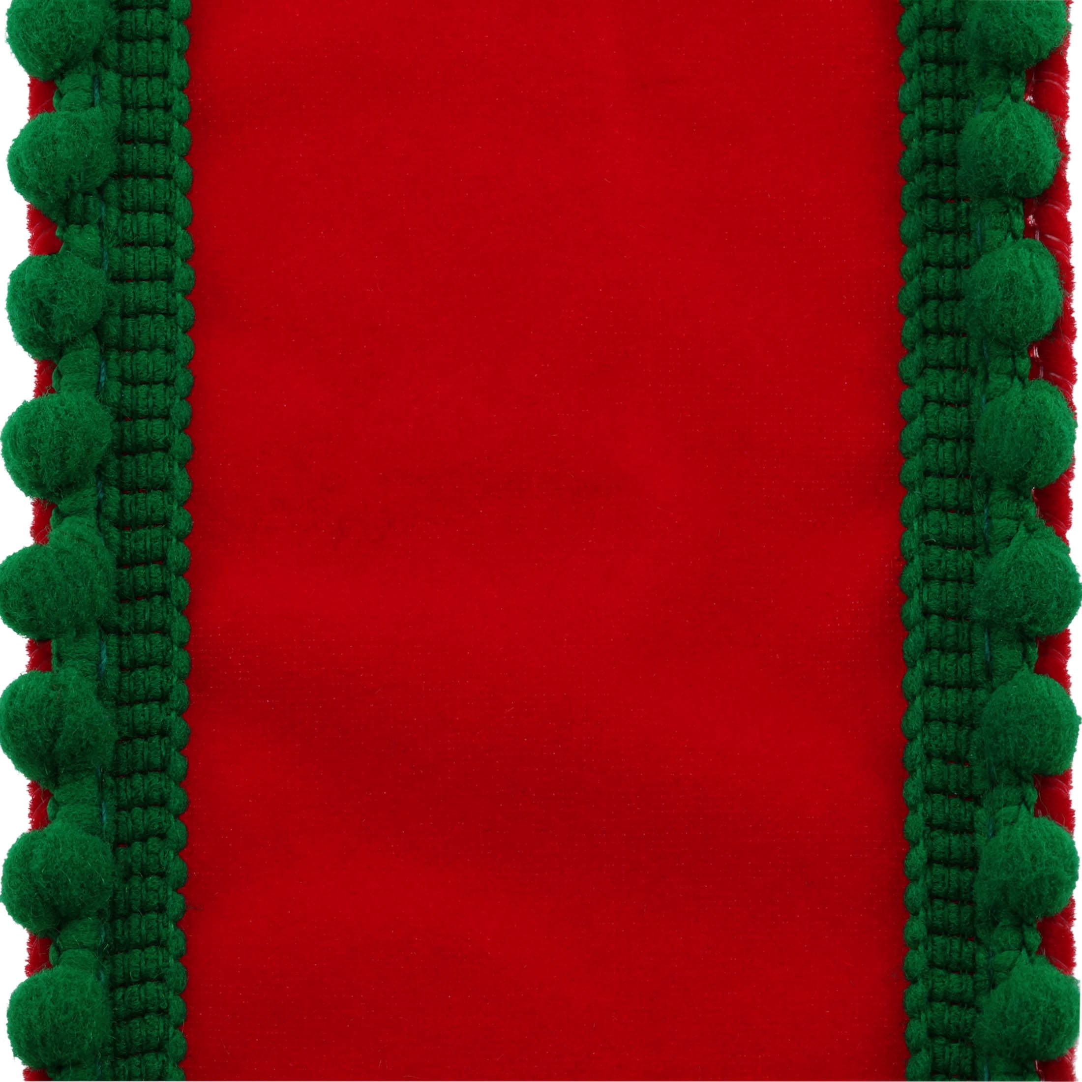 Red and Green Pom Pom Christmas Ribbon, 2.5" x 15', by Holiday Time