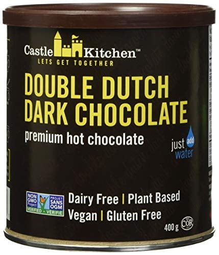 Castle Kitchen Double Dutch Premium Dark Hot Chocolate Mix - Vegan, Plant Based, Gluten Free, Dairy Free, Non-GMO Project Verified, Kosher, Just Add Water - 14 oz