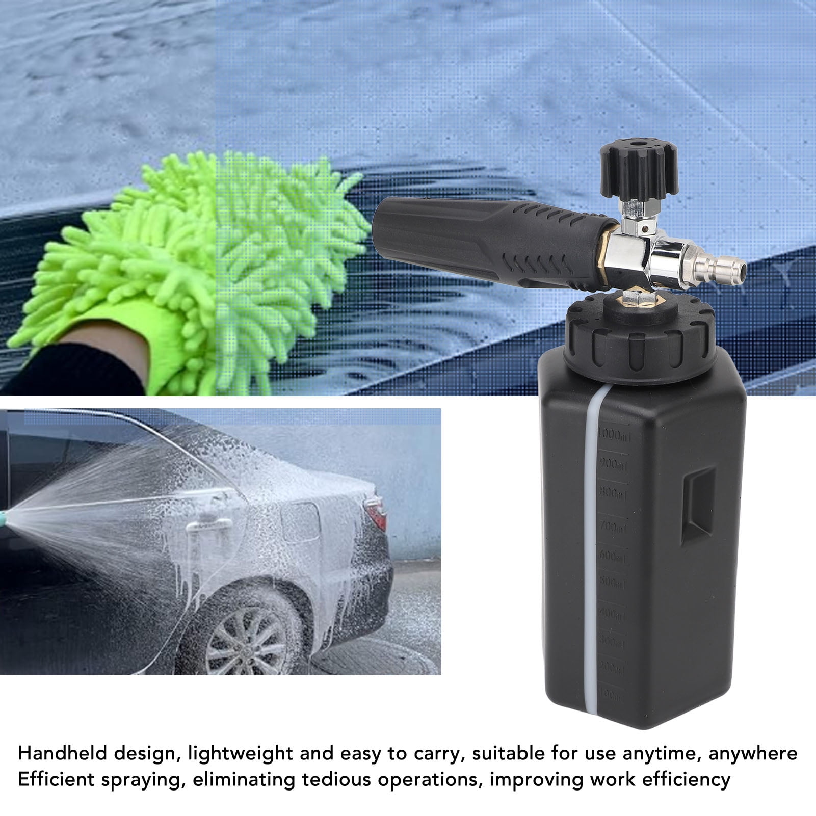 Pressure Washer Foam Cannon, Rapid Spraying 1000ML Stainless Steel ABS Pressure Washer Foam Sprayer  For Car Wash