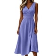 thumbnail image 2 of QUNYINEY Long Women Summer Dresses Casual A Line Sleeveless Sundress Loose Fit Vacation V Neck Solid Dresses, 2 of 6