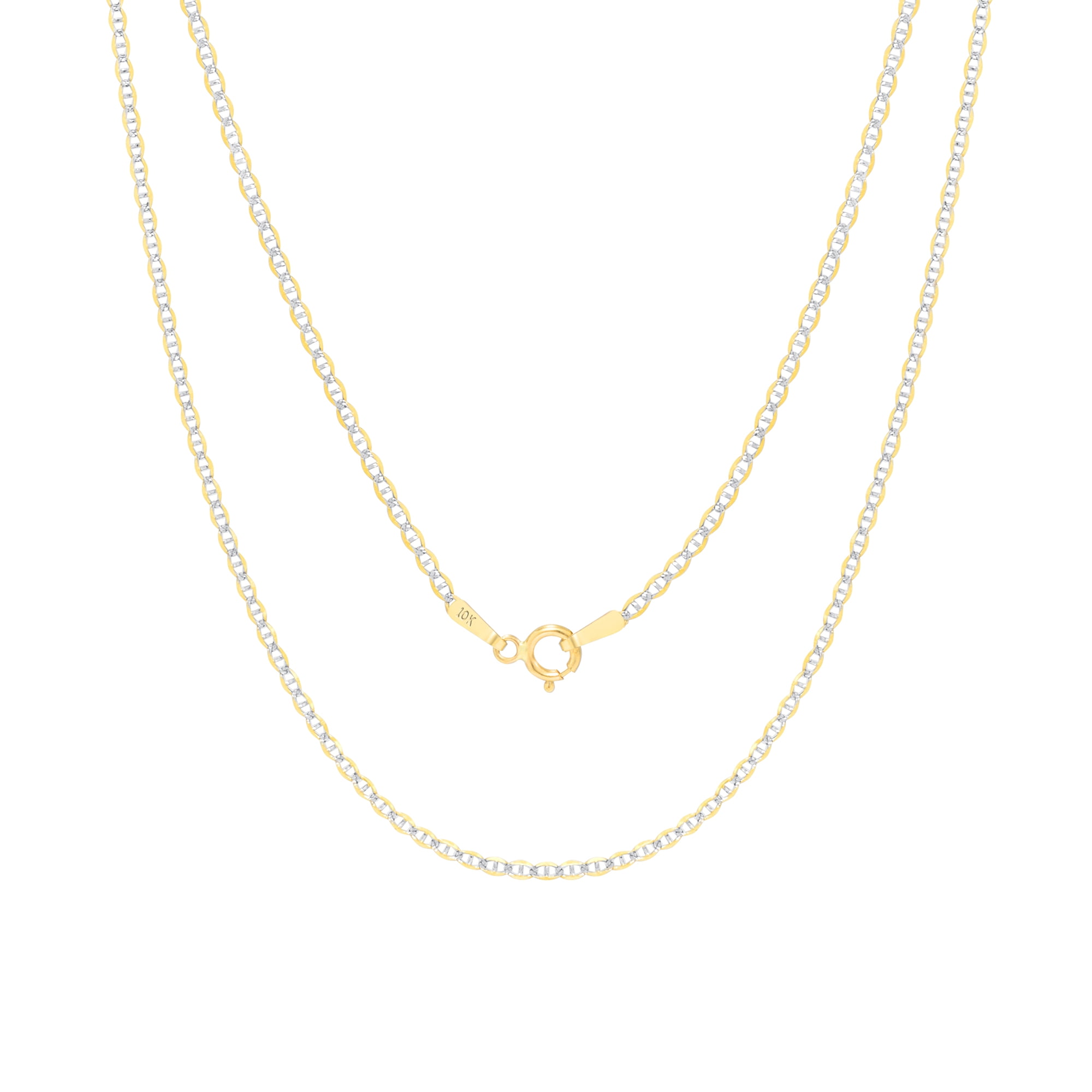 Nuragold 10k Real Yellow Gold Solid Mariner 1.5mm Anchor Chain Pave Diamond Cut Necklace (16"-26") Dainty Two Tone Italian Jewelry for Women
