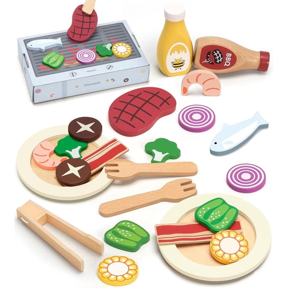 Comida de Madera Pillowhale PW2436 Set Barbacoa Montessori 24 Piezas