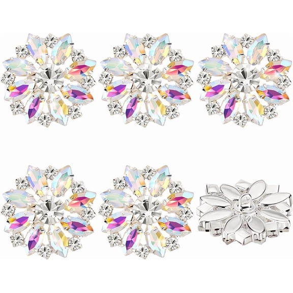 6Pcs Flower Rhinestone Buttons Sew on Clothing Buttons Embellishments Rhinestone Shank Buttons with 1-Hole Rhinestone Decorative Button for Crafts Wedding Party Clothes AB Crystal ABDIY