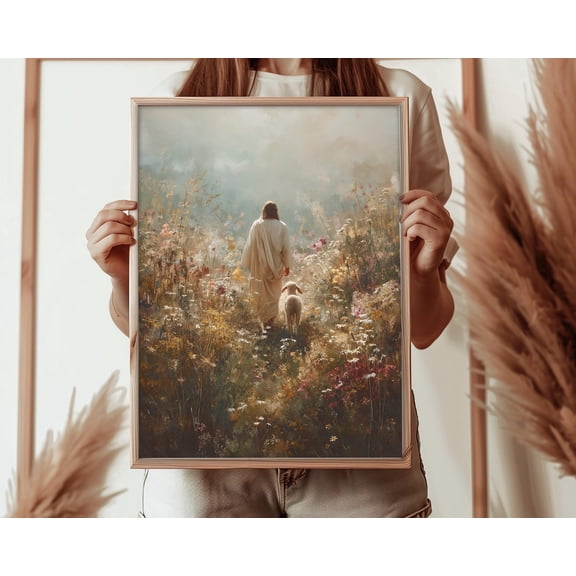 Jesus Leaves The 99, The Lost Sheep Art, Jesus Artwork, Jesus And Lamb, Religious Art, Christian Decor, UNFRAMED Poster, Wall Art for Decor, Present, 8x12