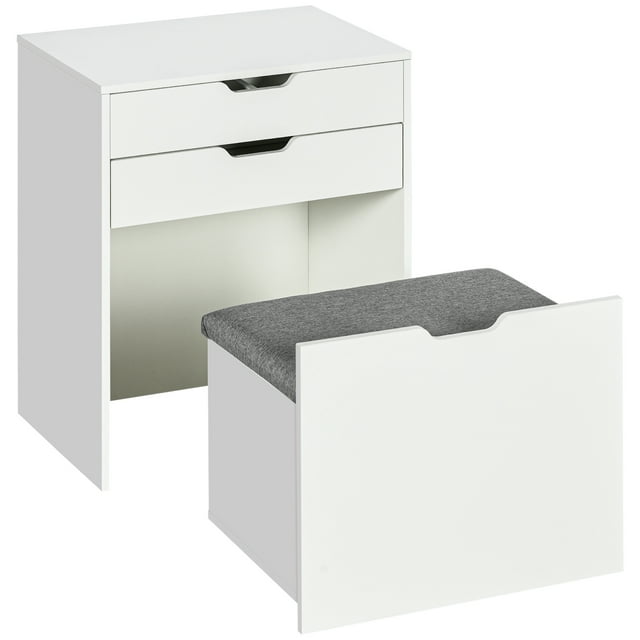 CoSoTower Ensemble de Coiffeuse avec Miroir à Rabat, Coiffeuse avec Tabouret, Table de Maquillage avec Tiroir et 7 Compartiments, Blanc