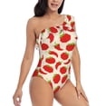 thumbnail image 5 of Balery Tomatoes And Chili One Shoulder Swimsuits for Women Ruffle Swimsuits Tummy Control One Shoulder Bathing Suits-XX-Large, 5 of 8