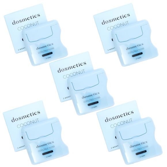 DOSMETICS Hilo dental grueso con infusión de aceite de coco, paquete de 5, hilo dental expandible con menta de coco, cuidado bucal, hilo dental elástico para eliminación de placa y protección de las e