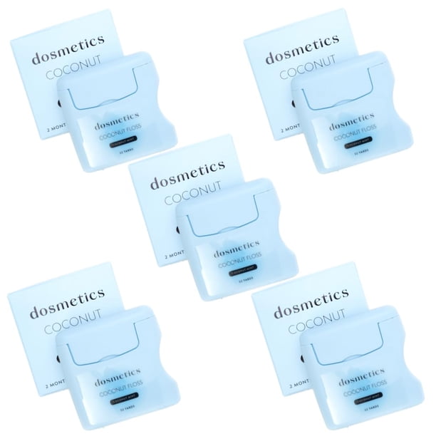 DOSMETICS Hilo dental grueso con infusión de aceite de coco, paquete de 5, hilo dental expandible con menta de coco, cuidado bucal, hilo dental elástico para eliminación de placa y protección de las e