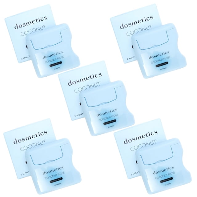 DOSMETICS Hilo dental grueso con infusión de aceite de coco, paquete de 5, hilo dental expandible con menta de coco, cuidado bucal, hilo dental elástico para eliminación de placa y protección de las e