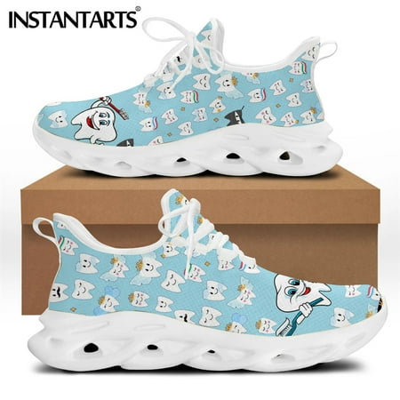

INSTANTARTSSpring Women Dentist Shoes Black Tooth/Teetn Dental Brand Design Breathable Flat Sneaker Lace-up Footwear Zapatillas