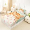 thumbnail image 2 of Manfei Watercolor Sleeping Kitten Twin Fitted Sheet, Cute Cat Art Bedding, Cream Pink Green, 2 Pieces, 1 Fitted Sheet and 1 Pillowcase, 2 of 6