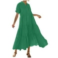 thumbnail image 2 of Weiqiqre Maxi Dresses for Women 2025 Short Sleeve V Neck Swing Dress Flowy Tiered Maxi Beach Sundress with Pockets, 2 of 7