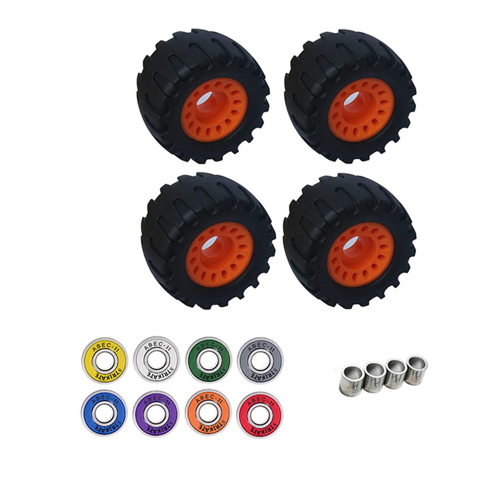 Zarfmiya All Terrain Off Road Skateboard Longboard Wheels Black & orange Set of 4 Contains Bearing Sleeve 
