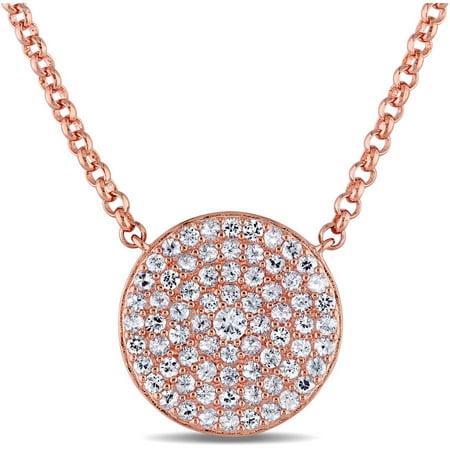 Miabella 1-1/8 Carat T.G.W. White Sapphire Rose Gold-Plated Sterling Silver Circle Necklace, 16