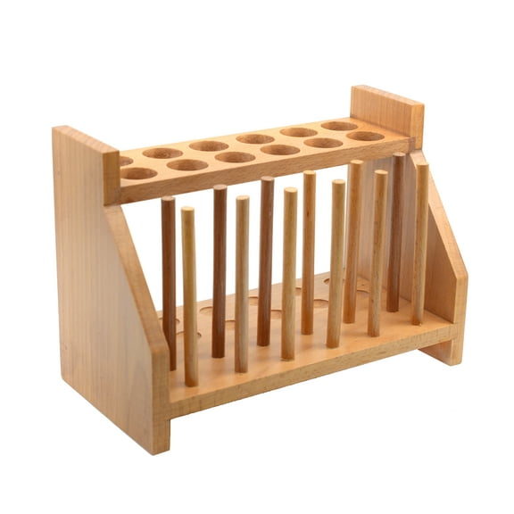 Wooden Test Tube Rack with 12 Draining Pins - Holds 12 Tubes up to 25mm - 9.3" Wide - Premium Polished Wood Construction - Eisco Labs