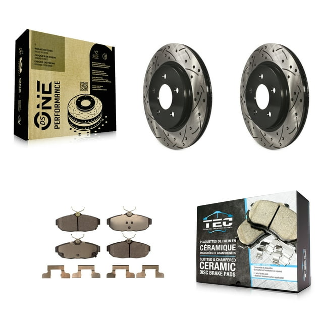 Transit Auto Rear Coated Drilled Slotted Disc Brake Rotors and Ceramic Pads Kit for Car Ford Mustang KDT-100449