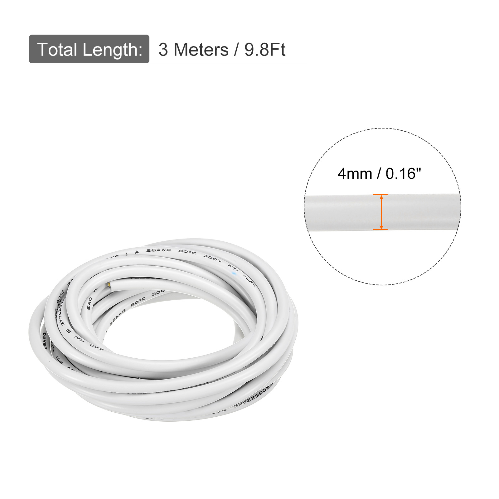 26AWG Electrical Wire 3 Conductors Tinned Copper 9.8Ft Low Voltage Case Flexible Extension Power Cord White