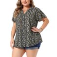 thumbnail image 2 of DARING DIVA Women's Plus Size Flare Short Sleeve Button Down Floral Top 4X Black Purple, 2 of 6