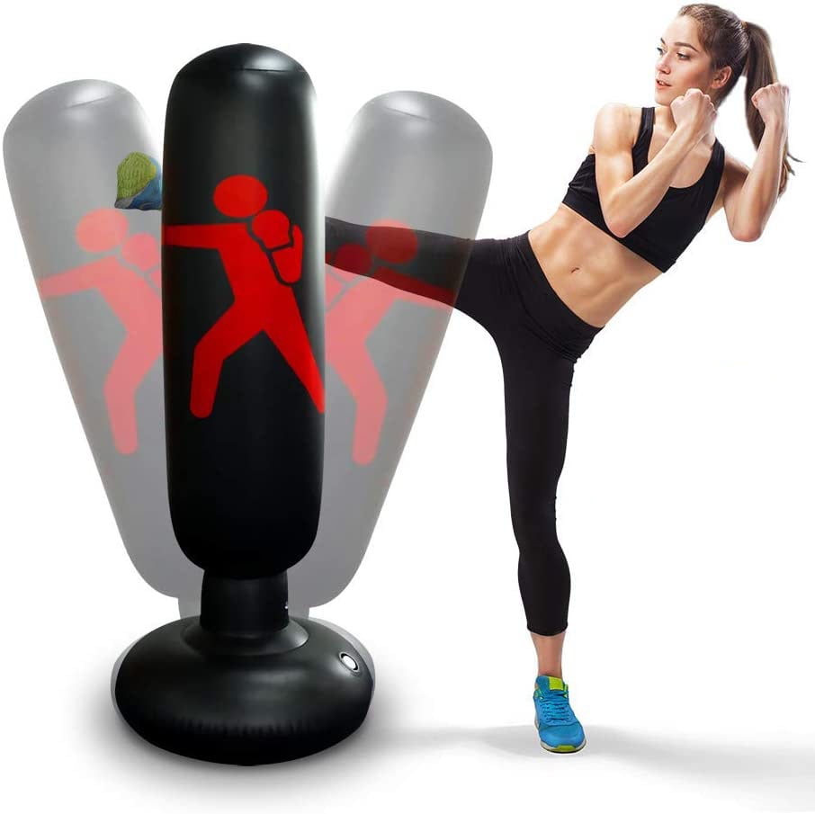 Immediate Bounce Back Boxing Equipment with Air Pump for Practicing Karate Black Martial Arts Taekwondo LURNOFY Inflatable Punching Bag for Kids and Adults 160cm Freestanding Punch Boxing Bag